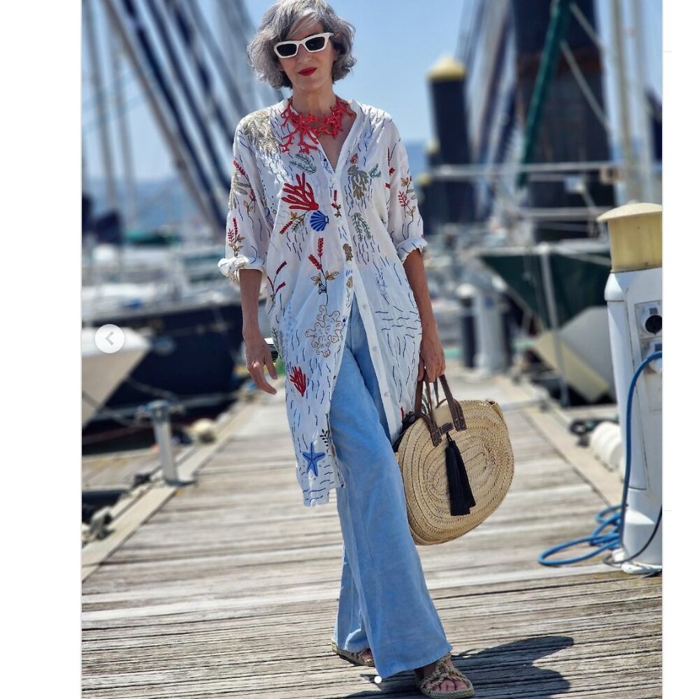 ZARA Women LONG EMBROIDERED shirt dress sea motifs OYSTER WHITE XS S M L NWT - Picture 2 of 2